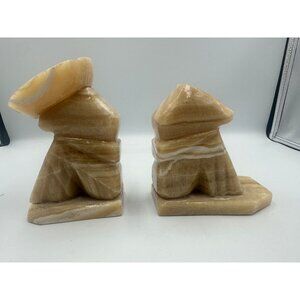 Pair Of Vintage Mexican Onyx Marble Bookends Handmade Sandstone & Beige Tones